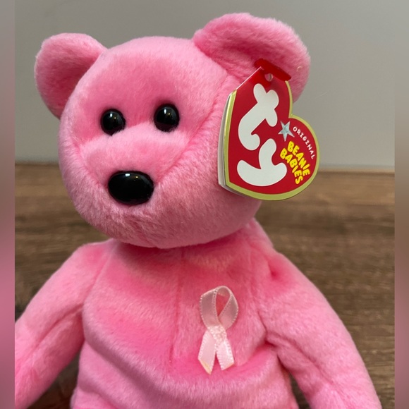 Authentic TY Beanie Babies Aware the Pink Breast Cancer Ribbon Bear, 2004. NWT. - Picture 2 of 3